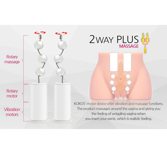 Мастурбатор-полуторс Kokos Cherry 2WayPlus с вибрацией и массажем, два входа: вагина и попка