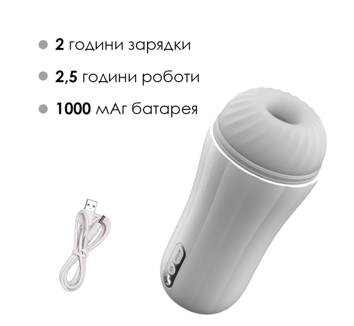 Мастурбатор с вибрацией Svakom Robin White, ультрамягкий рукав, функция Boost, LED-экран