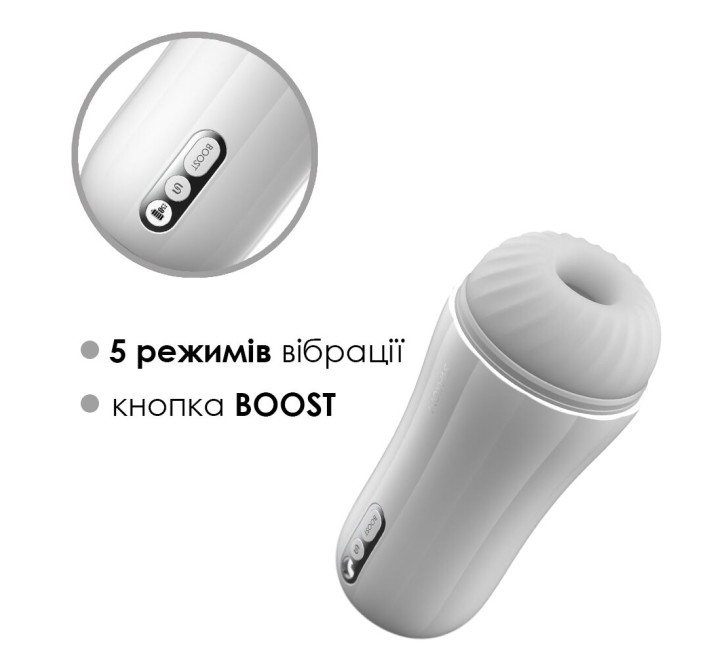 Мастурбатор с вибрацией Svakom Robin White, ультрамягкий рукав, функция Boost, LED-экран