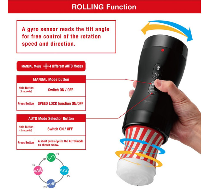 Автоматический мастурбатор Tenga VACUUM GYRO ROLLER, ротация и вакуум, совместимый с Tenga Cup