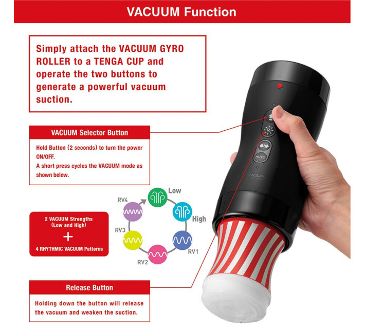 Автоматический мастурбатор Tenga VACUUM GYRO ROLLER, ротация и вакуум, совместимый с Tenga Cup