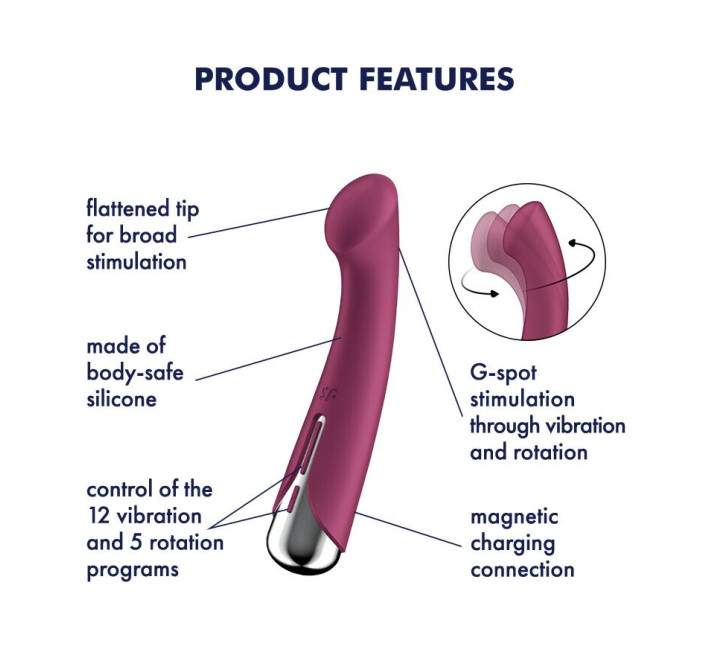 Вібратор з ротацією Satisfyer Spinning G-Spot 1 Red, плоский майданчик для стимуляції точки G