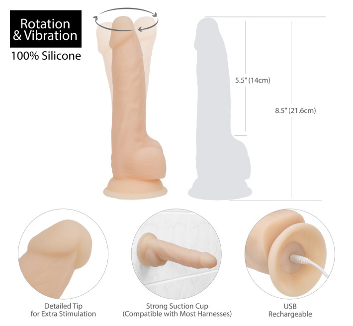 Фаллоимитатор с вибрацией и ротацией Naked ADDICTION James 8 Rotating & Vibrating Dong, пульт ДУ