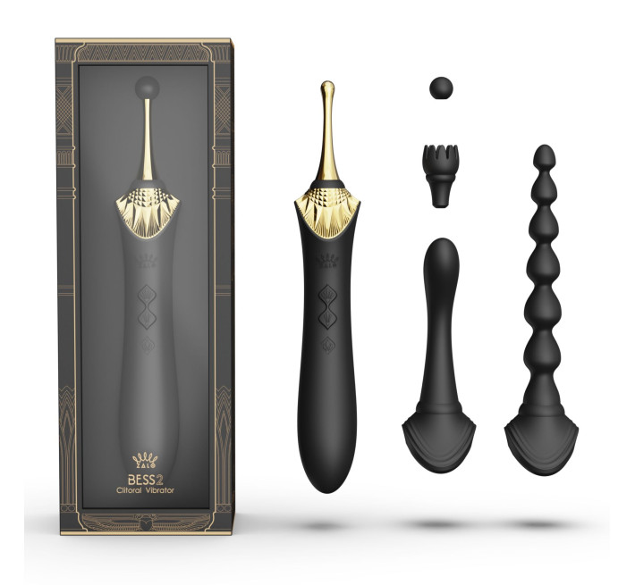 Мультифункціональний вібратор Zalo — Bess 2 Obsidian Black, 4 насадки, підігрів