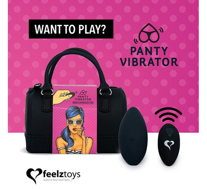 Вібратор в трусики FeelzToys Panty Vibrator Чорний з пультом дистанційного керування, 6 режимів роботи, сумочка-чохол