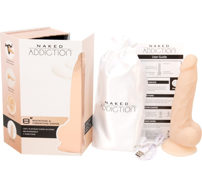 Фаллоимитатор с вибрацией и ротацией Naked ADDICTION James 8 Rotating & Vibrating Dong, пульт ДУ