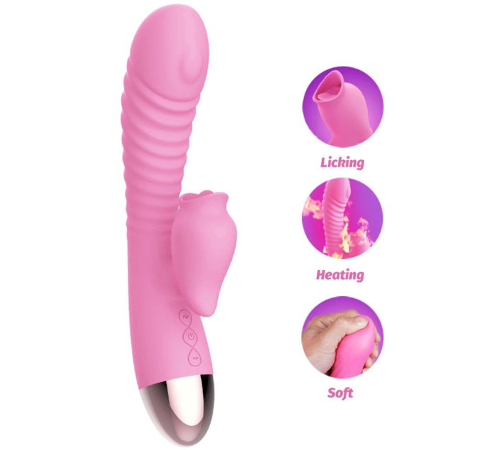 Вибратор-кролик с подогревом и шаловливым язычком для клитора Leten Wonderful Желтый