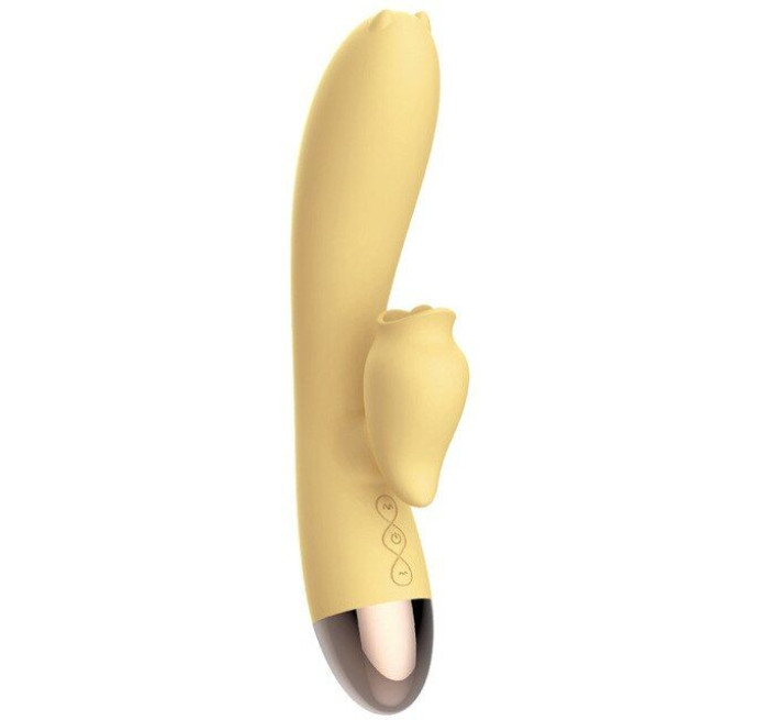 Вибратор-кролик с подогревом и шаловливым язычком для клитора Leten Wonderful Желтый