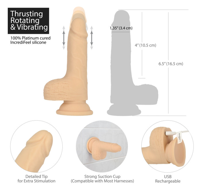 Фалоімітатор-пульсатор Naked Addiction 6.5 Thrusting Dong With Remote, рухи вперед-назад, пульт ДК