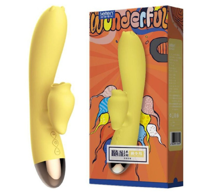 Вибратор-кролик с подогревом и шаловливым язычком для клитора Leten Wonderful Желтый