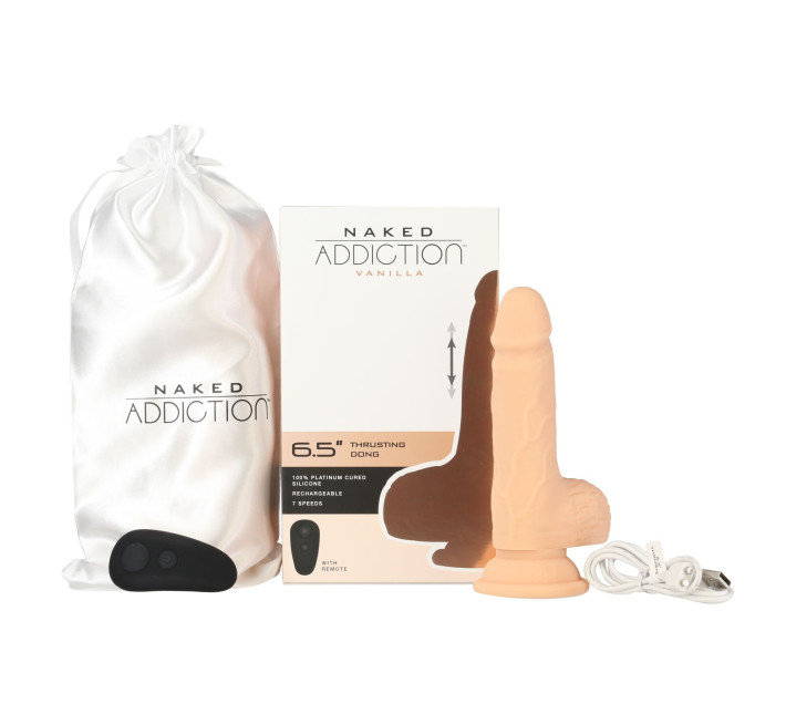 Фалоімітатор-пульсатор Naked Addiction 6.5 Thrusting Dong With Remote, рухи вперед-назад, пульт ДК