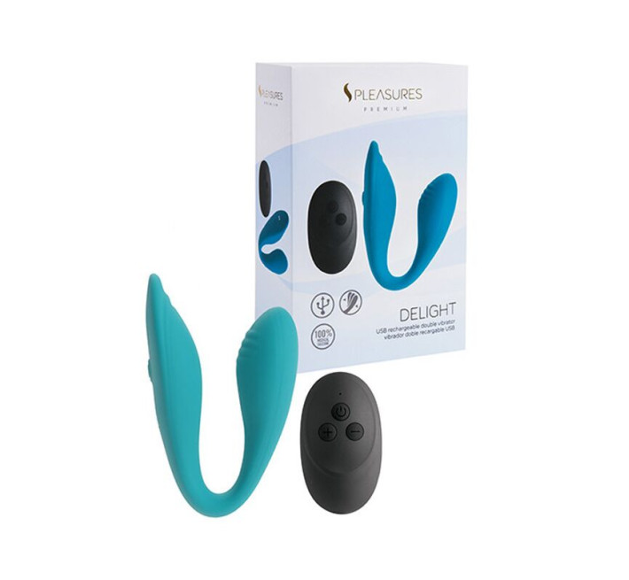 Подвійний вібратор S Pleasures Premium Delight, бірюзовий, для клітора та точки G, 10 режимів