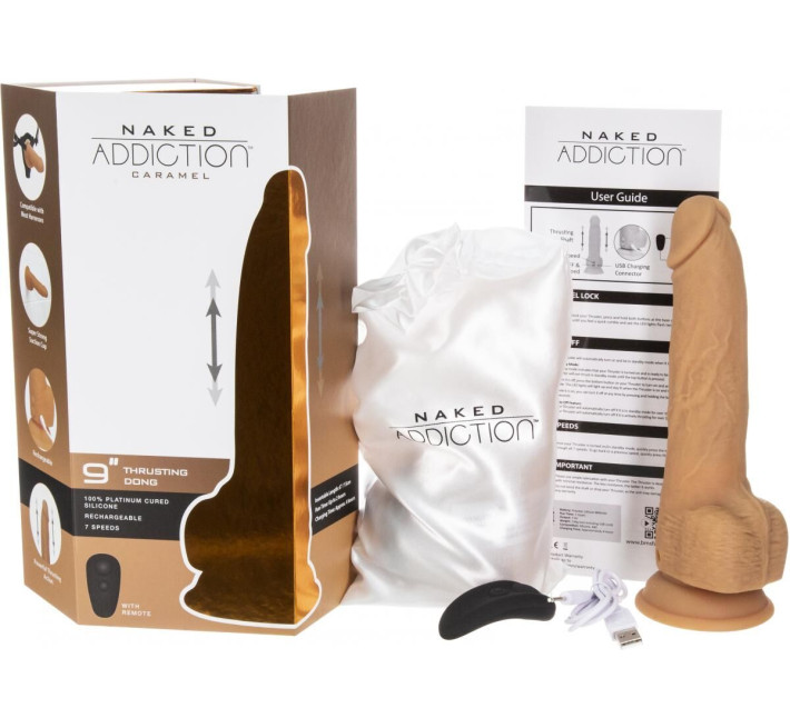 Фалоімітатор з пульсацією Naked ADDICTION Dominic 9″ Caramel, пульт ДК, діаметр 4,2 см