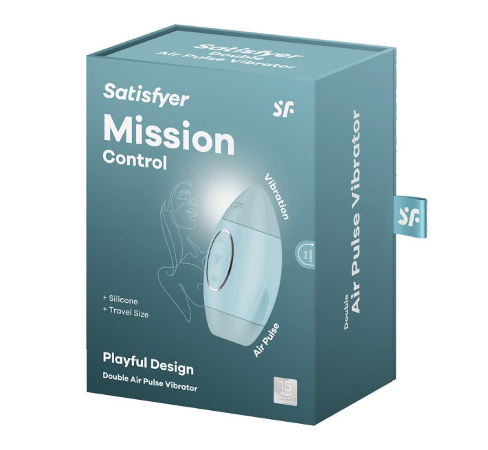 Вакуумный стимулятор с вибрацией Satisfyer Mission Control Blue, 2 независимых мотора