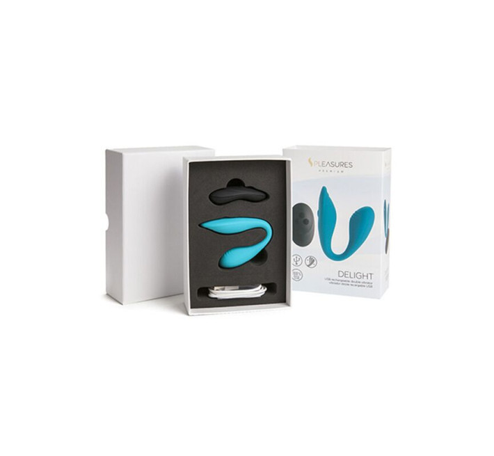 Подвійний вібратор S Pleasures Premium Delight, бірюзовий, для клітора та точки G, 10 режимів