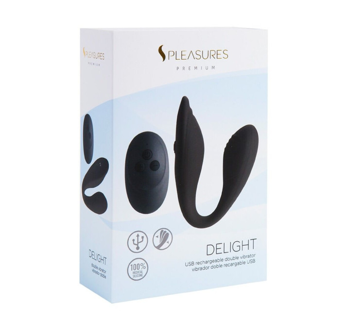 Подвійний вібратор S Pleasures Premium Delight, чорний, для клітора та точки G, 10 режимів