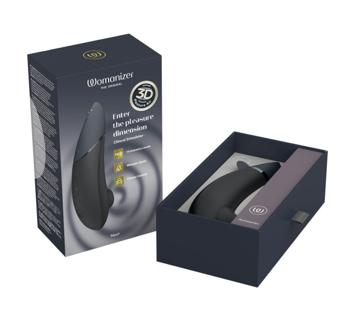 Вакуумный клиторальный стимулятор Womanizer Next Black, 3D Pleasure Air, 14 уровней интенсивности
