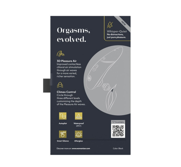 Вакуумный клиторальный стимулятор Womanizer Next Black, 3D Pleasure Air, 14 уровней интенсивности