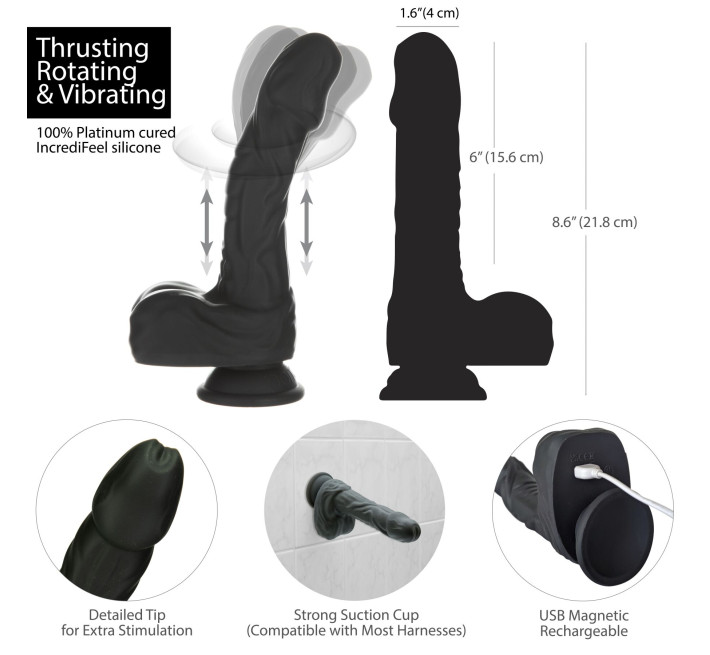 Вибро-фаллоимитатор с ротацией и пульсацией Naked Addiction 8.6″ Noir, с пультом ДУ