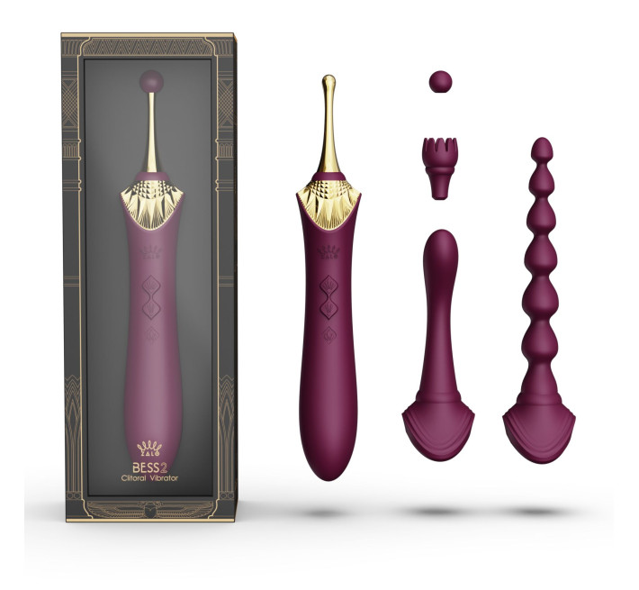 Мультифункціональний вібратор Zalo — Bess 2 Velvet Purple, 4 насадки, підігрів