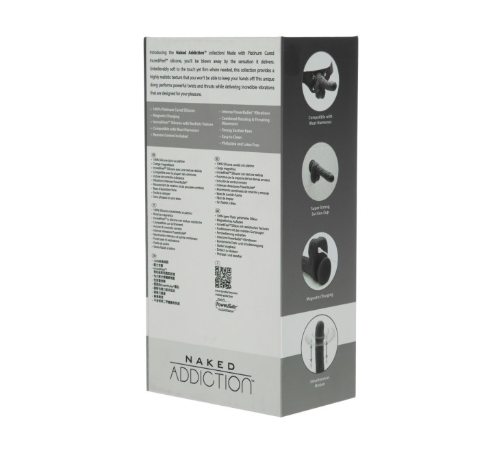 Вибро-фаллоимитатор с ротацией и пульсацией Naked Addiction 8.6″ Noir, с пультом ДУ