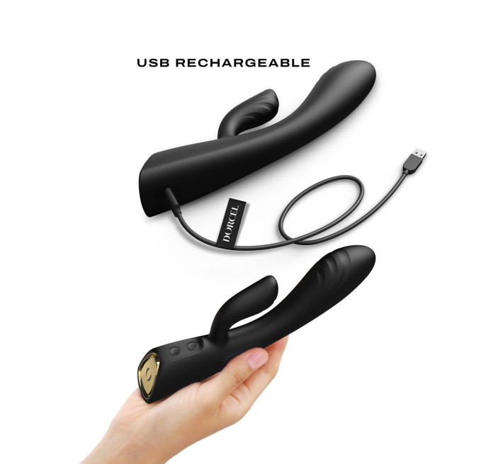 Вібратор-кролик з підігрівом Dorcel FLEXI RABBIT BLACK, гнучкий стовбур