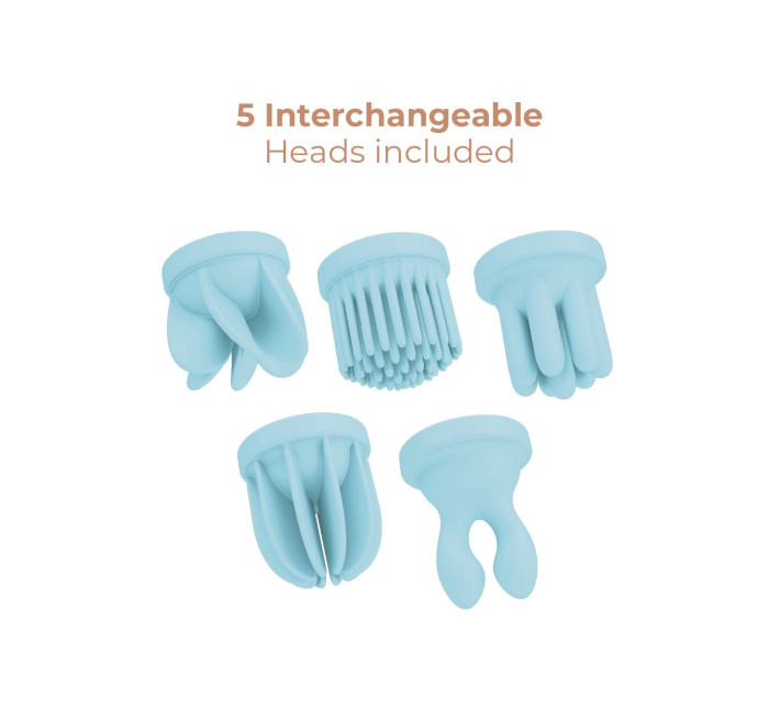 Вибратор Adrien Lastic Caress Blue с насадками для стимуляции вращающихся эрогенных зон.