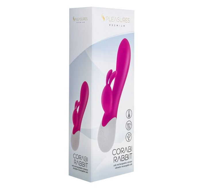 Вибратор-кролик S Pleasures Premium Corabi Rabbit, розовый, ушки для клитора, 16 режимов, нагрев