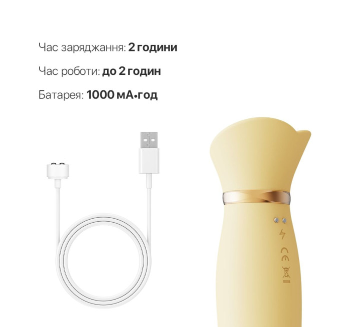 Вибратор с подогревом и вакуумной стимуляцией клитора Zalo - ROSE Vibrator Lemon Yellow
