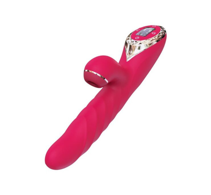 Вібратор-кролик з вакуумною стимуляцією і стволом, що обертається Kistoy A-King Max Червоний