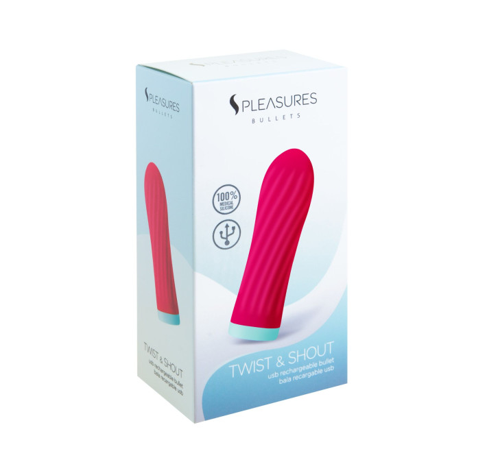 Віброкуля S Pleasures Bullets Twist & Shout Cerise, яскраво-рожева, ребриста поверхня, 10 режимів