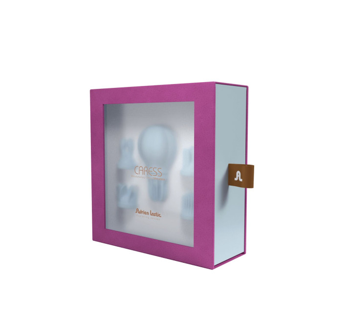 Вибратор Adrien Lastic Caress Blue с насадками для стимуляции вращающихся эрогенных зон.