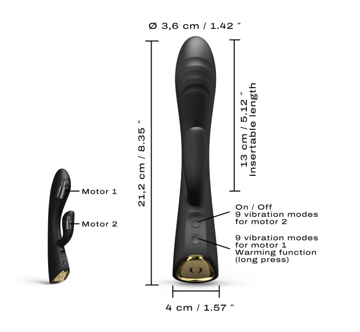 Вібратор-кролик з підігрівом Dorcel FLEXI RABBIT BLACK, гнучкий стовбур