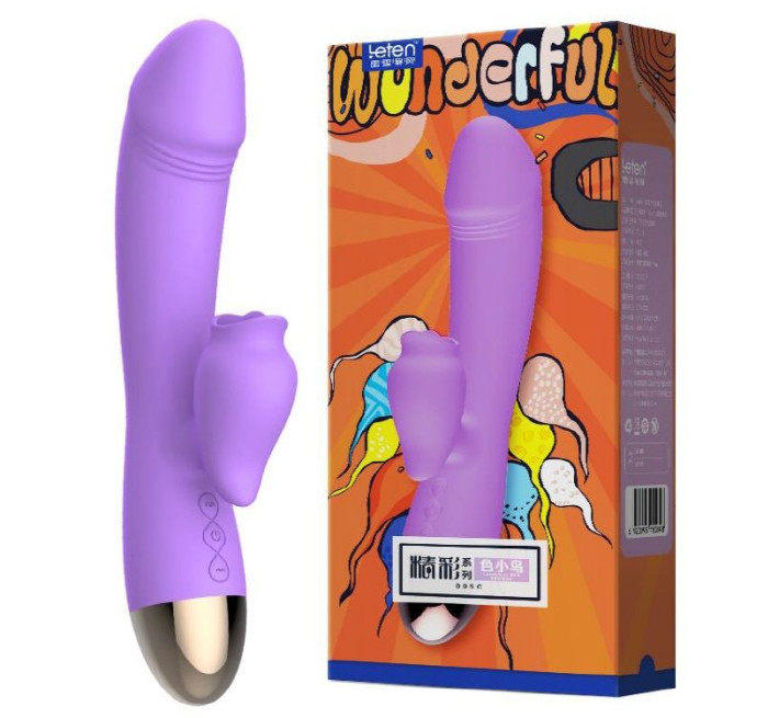 Вибратор-кролик с подогревом и шаловливым язычком для клитора Leten Wonderful Фиолетовый