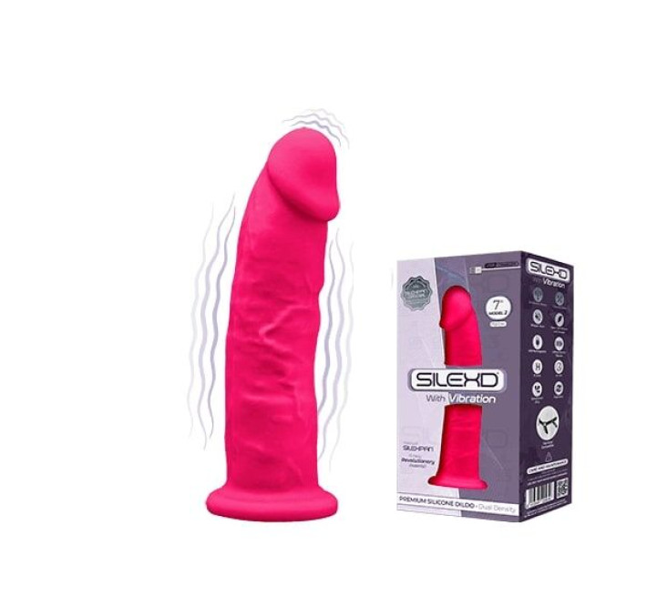 Фалоімітатор з вібрацією SilexD Henry Vibro Pink (MODEL 2 size 7in), двошаровий, діаметр 4,4 см
