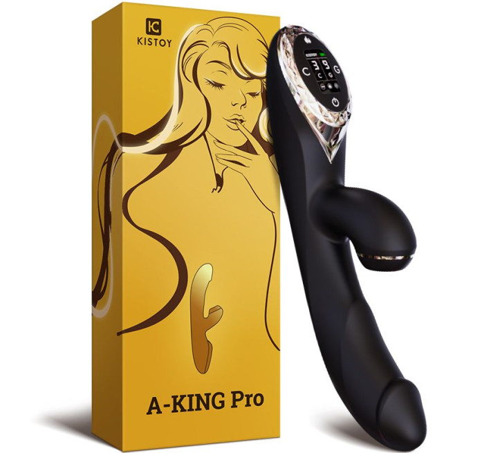 Вакуумный вибратор-кролик с подогревом KISTOY A-King Pro Black с LED-экраном.