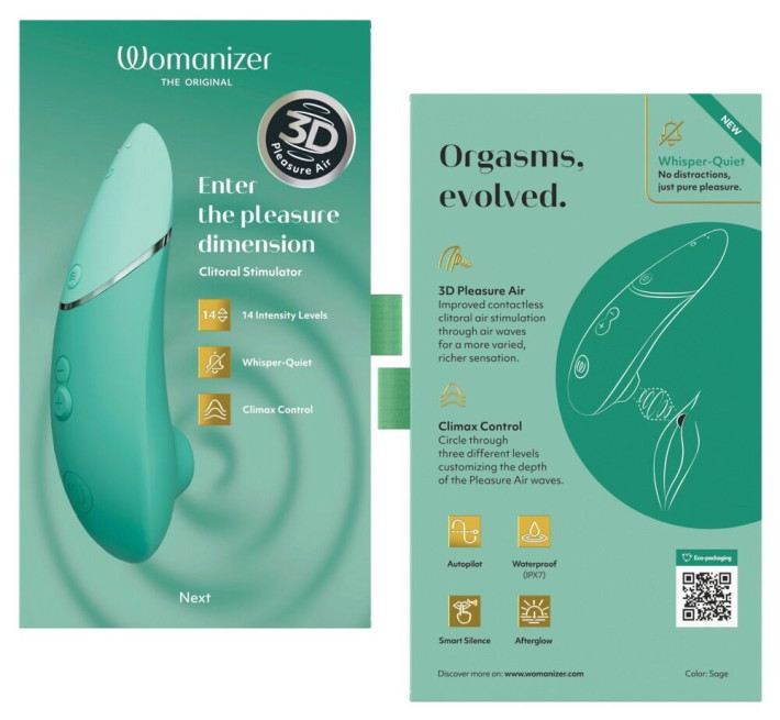 Вакуумный клиторальный стимулятор Womanizer Next Sage, 3D Pleasure Air, 14 уровней интенсивности