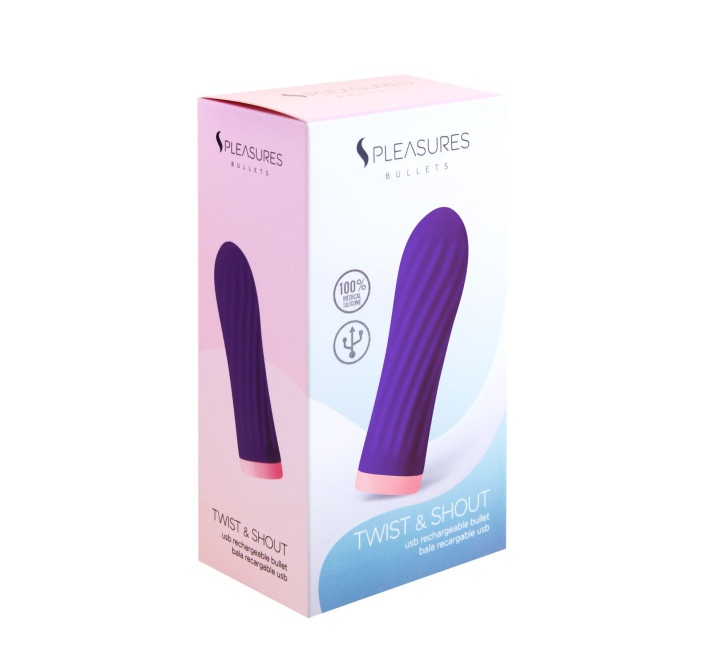 Віброкуля S Pleasures Bullets Twist & Shout Purple, фіолетова, ребриста поверхня, 10 режимів