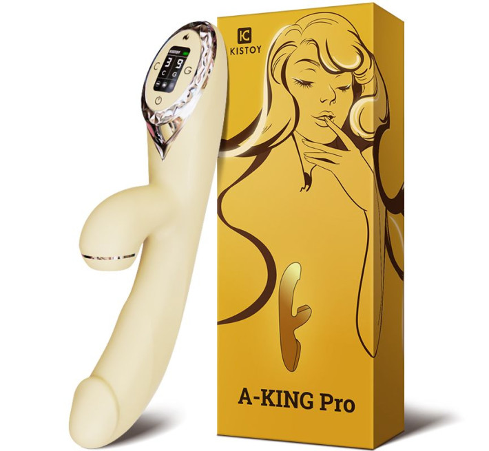 Вакуумный вибратор-кролик с подогревом KISTOY A-King Pro Yellow, с LED-экраном