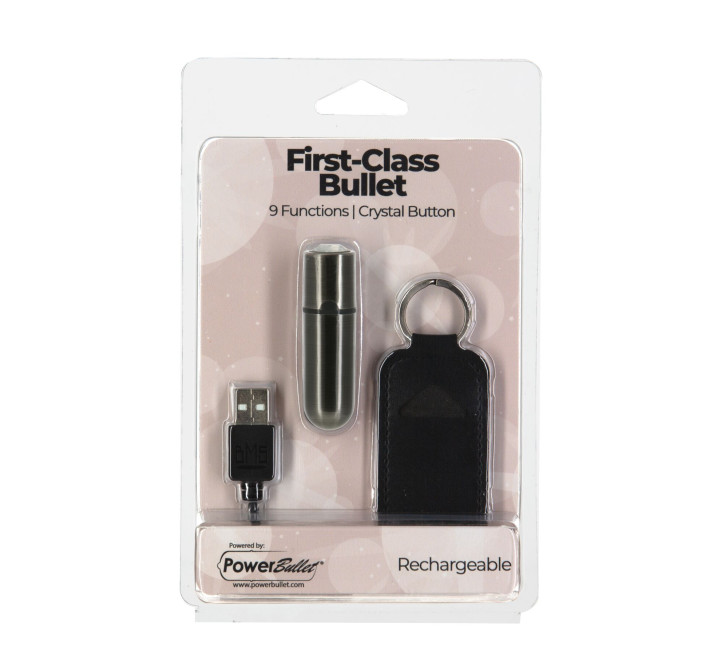 Виброшар PowerBullet First-Class Bullet 2.5″ с Key Chain Pouch, Gun Metal, 9 режимов вибрации