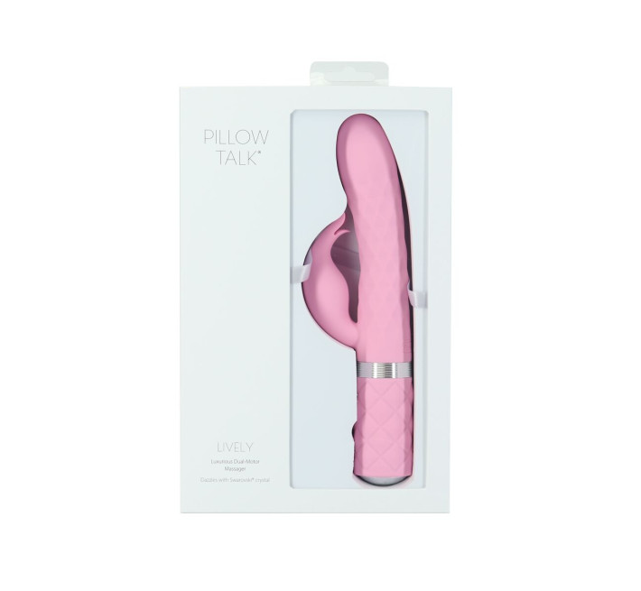 Роскошный кролик с ротацией и вибрацией Pillow Talk Lively Pink, кристалл Сваровски