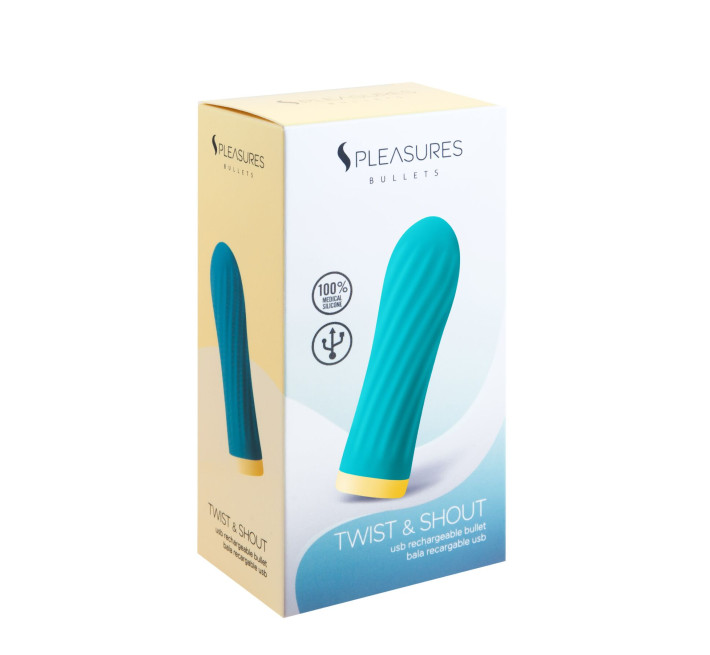 Віброкуля S Pleasures Bullets Twist & Shout Turquoise, бірюзова, ребриста поверхня, 10 режимів