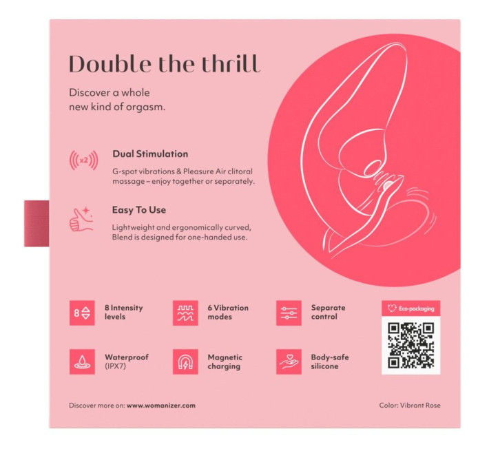 Вагінально-кліторальний стимулятор Womanizer Blend Vibrant Rose, вібрація + вакуум, 2 мотори