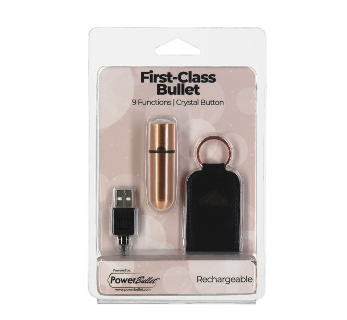 Віброкуля PowerBullet First-Class Bullet 2.5″ з Key Chain Pouch, Rose Gold, 9 режимів вібрації