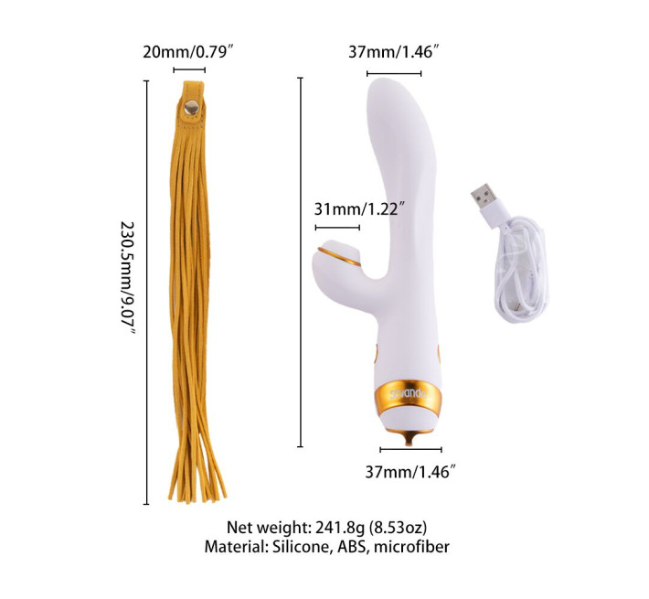 Вібратор-кролик з пульсацією та флогером LOCKINK SEVANDA Whip Vibrating Massage Wand, біло-золотий