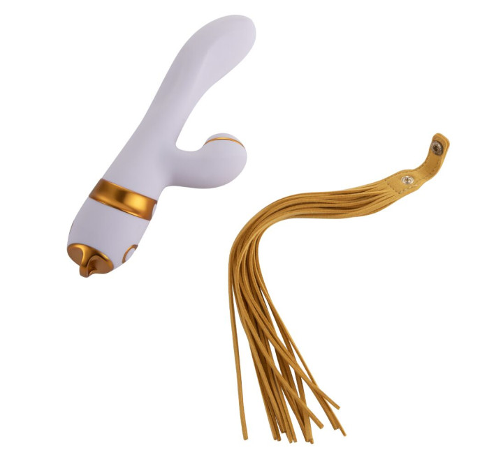 Вібратор-кролик з пульсацією та флогером LOCKINK SEVANDA Whip Vibrating Massage Wand, біло-золотий