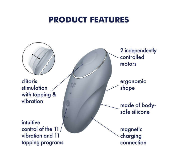 Вібростимулятор-пульсатор Satisfyer Tap & Climax 1 Bluegrey, ефект постукування пальцем, 2 мотори