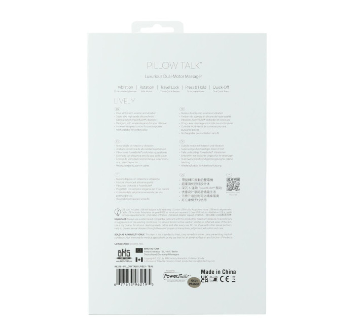 Роскошный кролик с ротацией и вибрацией Pillow Talk Lively Teal, кристалл Сваровски