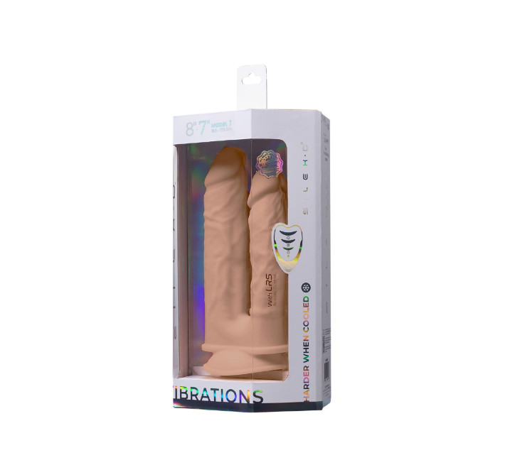 Двойной фаллоимитатор с вибрацией SilexD Double Gusto Vibro Flesh (Model 1 size 8" & 7") + LRS, диаметр 4,5 см и 3,7 см