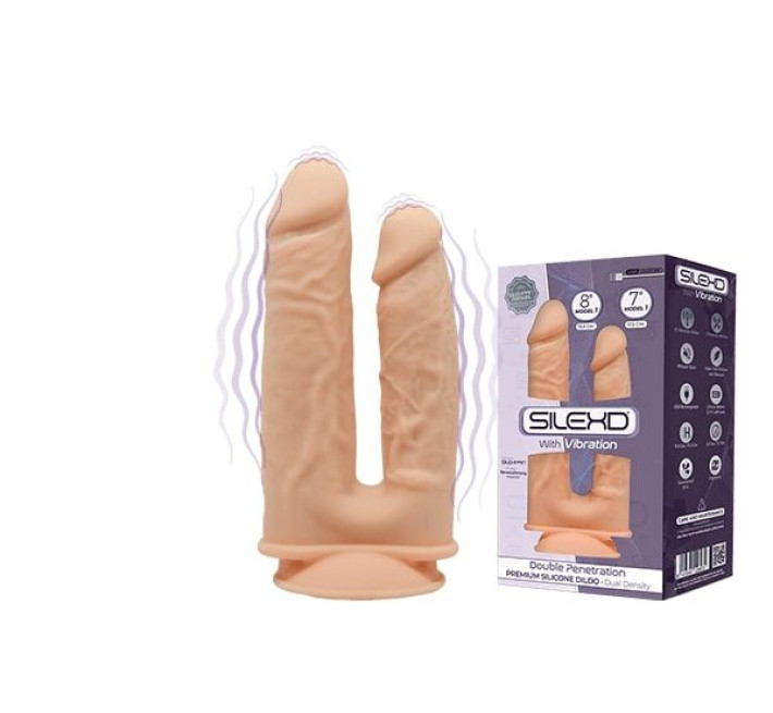 Фалоімітатор подвійний з вібрацією SilexD Double Gusto Flesh Motor (Model 1 size 8 & 7), двошарови